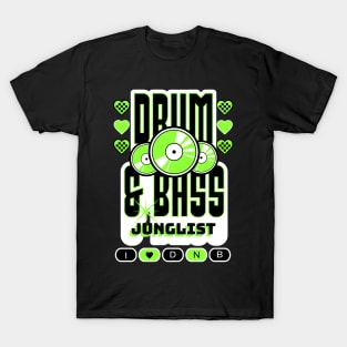 DRUM AND BASS  - 3 Records & Hearts Logo (White/Lime) T-Shirt